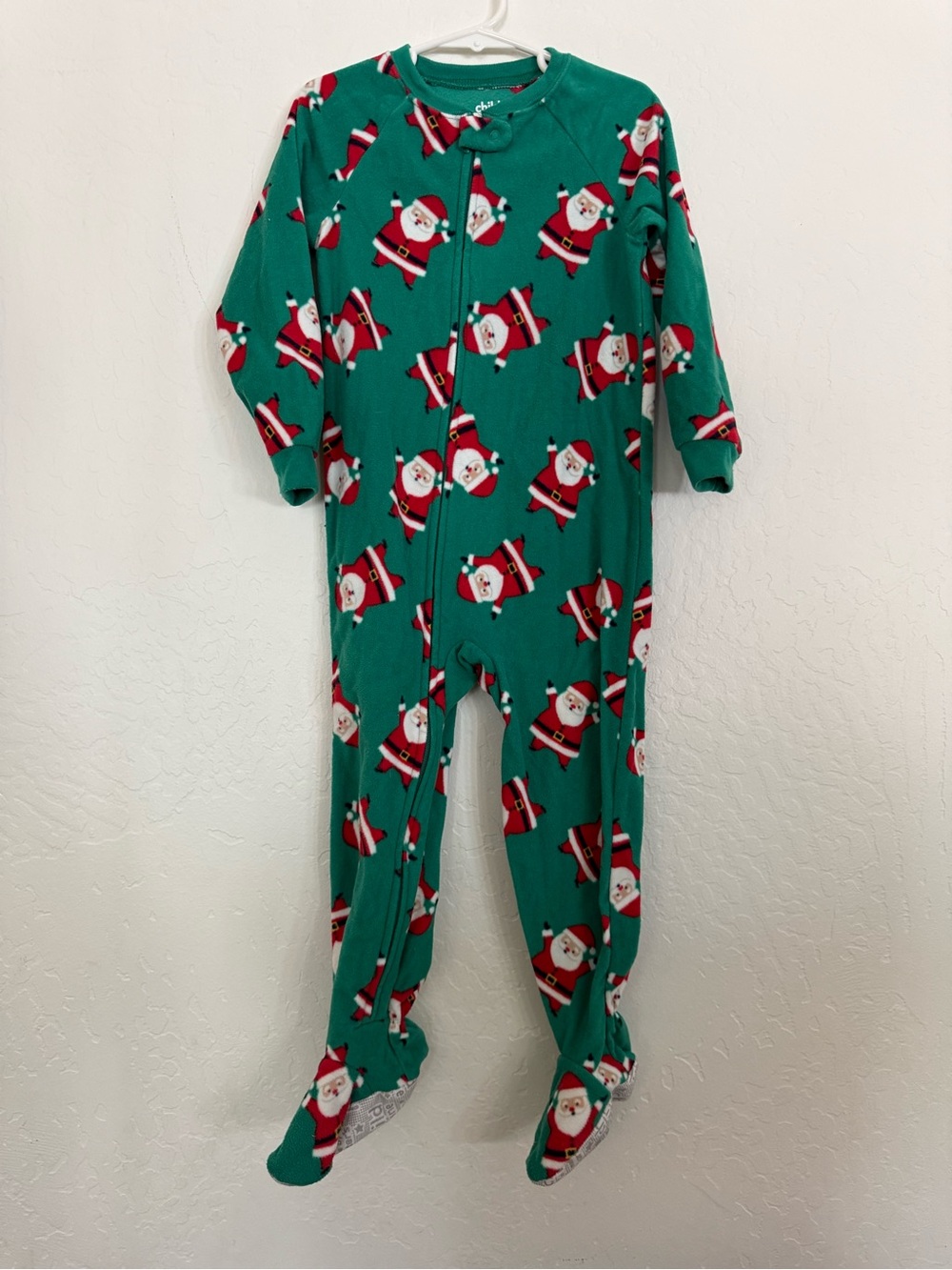 child of mine Green Santa Print Footed One-Piece Pajamas